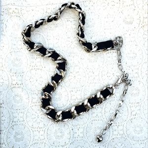 Y2k Braided suede and silver metal chain belt